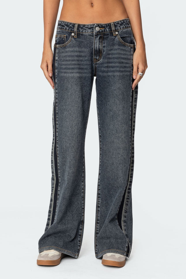 Contrast Panel Low Rise Baggy Jeans