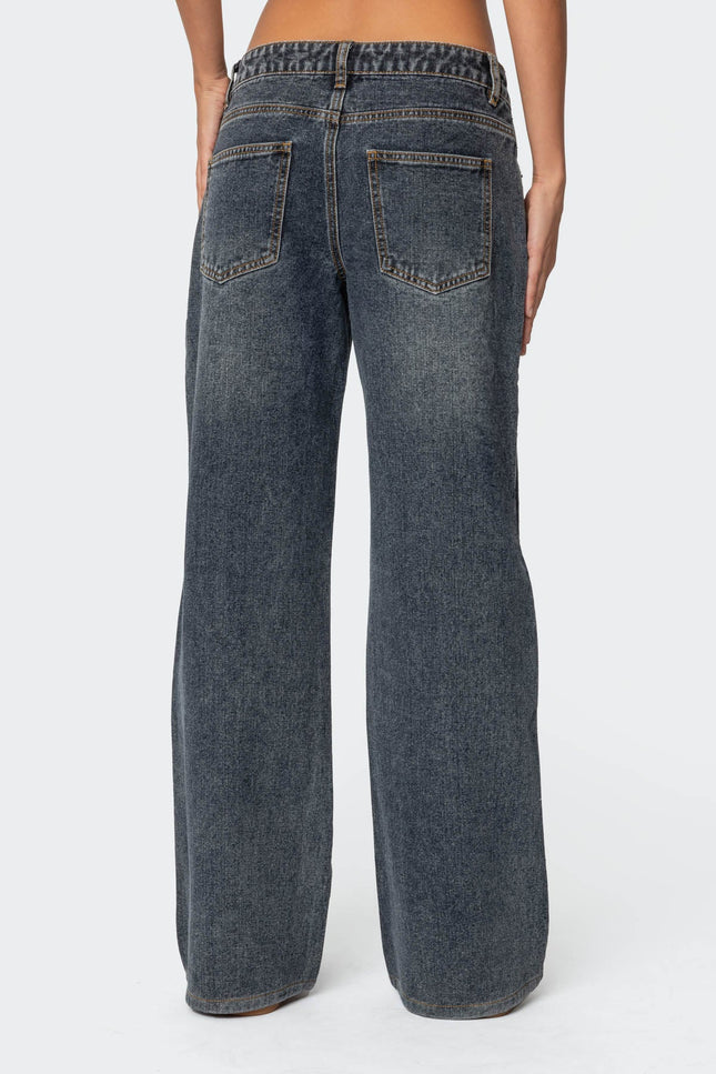 Contrast Panel Low Rise Baggy Jeans