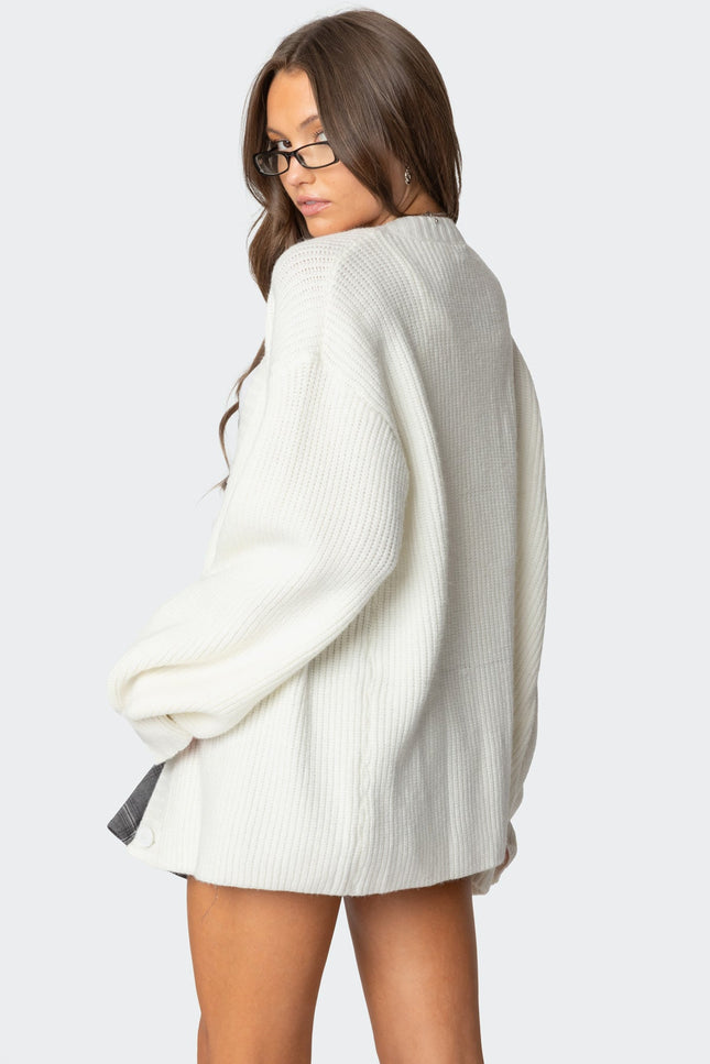 Mathilde Oversized V Neck Cardigan - Cream