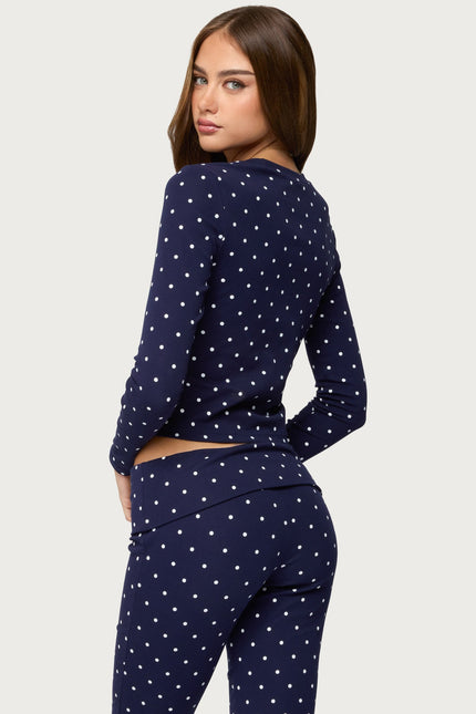 Daliya Polka Dot Long Sleeve Top - Navy