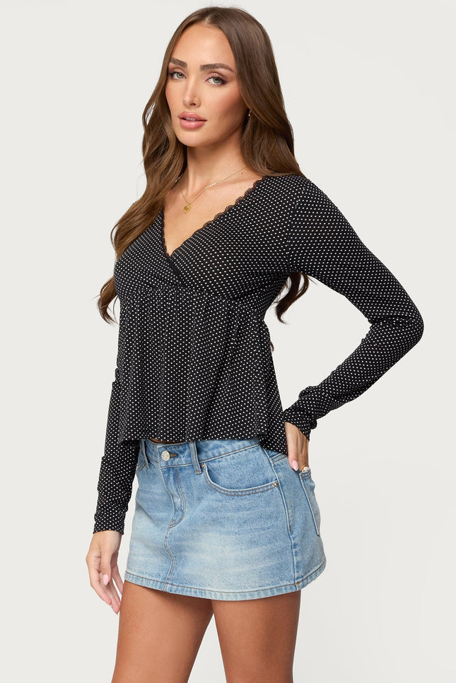 Kenzie Long Sleeve Babydoll Top - Black And White