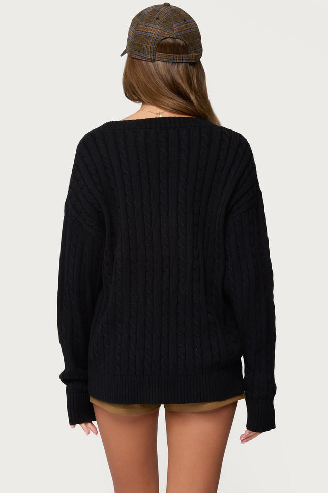 Francine Oversized V Neck Cardigan - Black