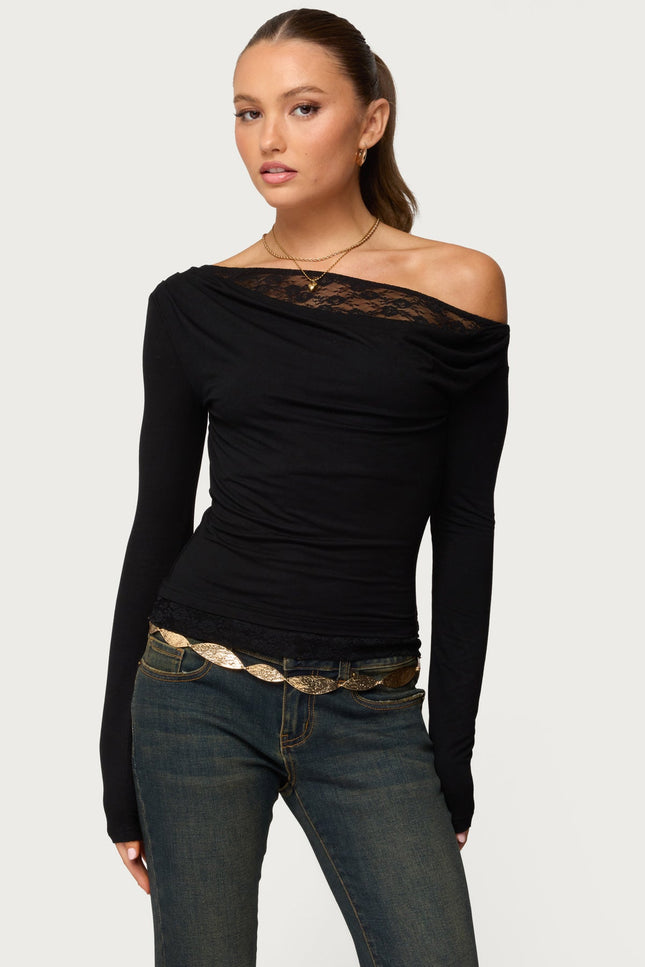 Layered Lacey Off Shoulder Top - Black