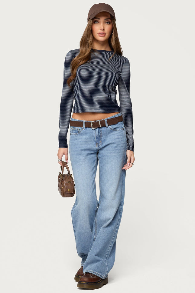 Brianna Striped Long Sleeve T Shirt - Navy And White