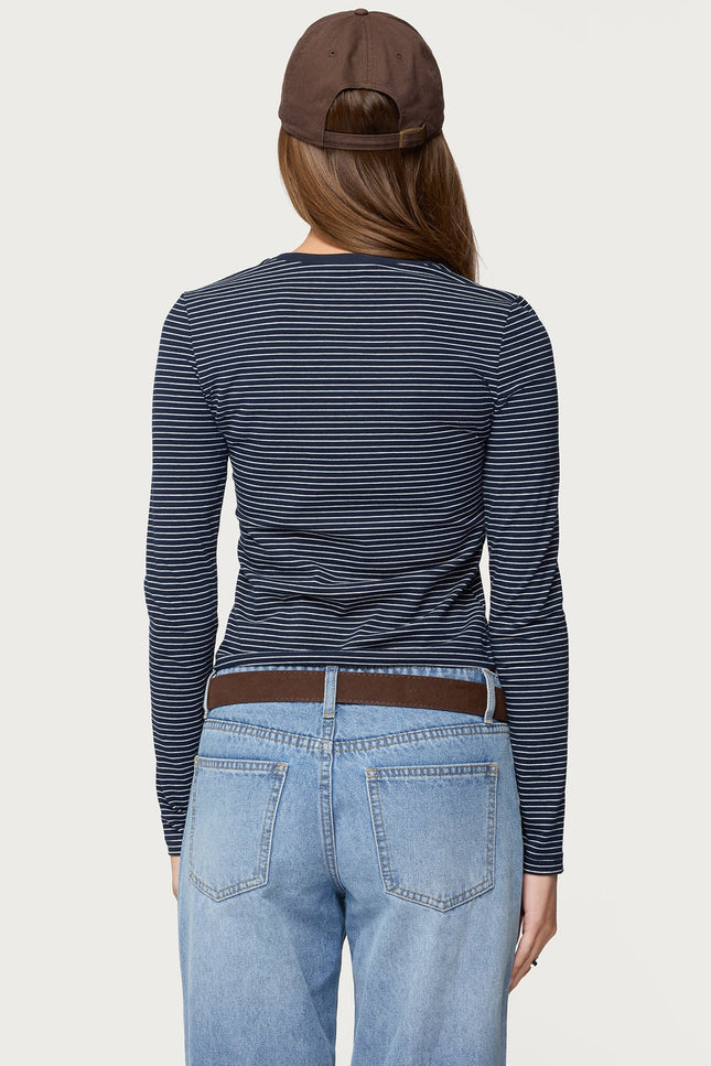 Brianna Striped Long Sleeve T Shirt - Navy And White