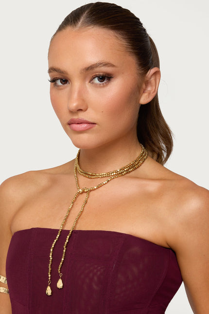 Wrap Around Beaded Necklace - Gold