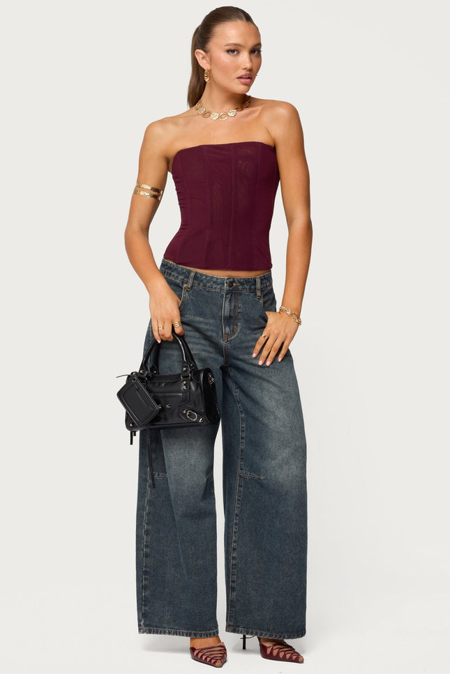 Reed Sheer Mesh Corset - Wine