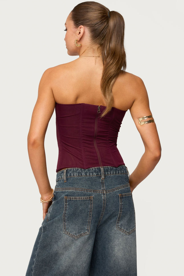 Reed Sheer Mesh Corset - Wine