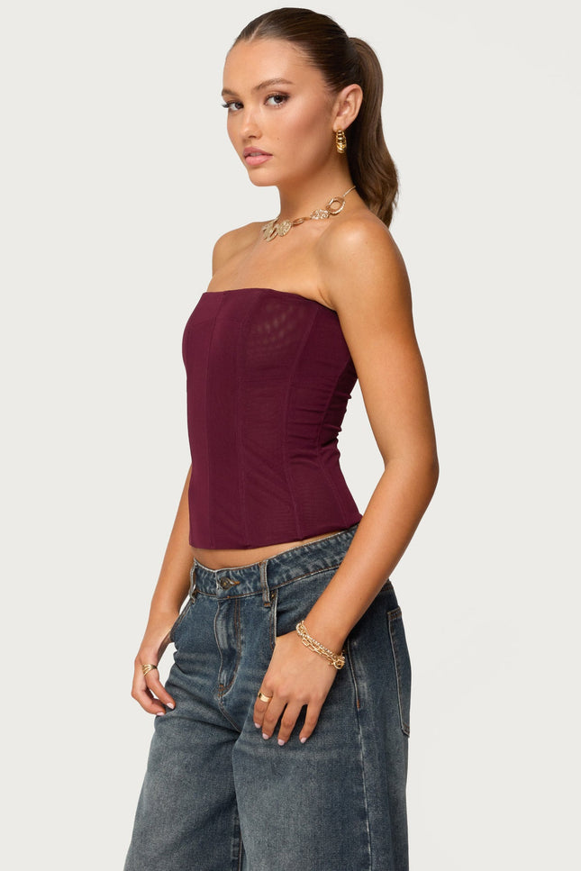 Reed Sheer Mesh Corset - Wine
