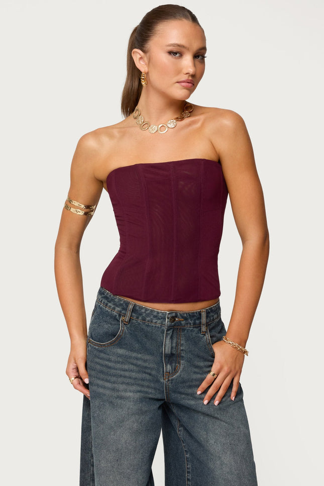 Reed Sheer Mesh Corset - Wine