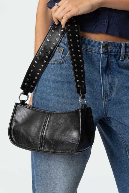 Studded Strap Faux Leather Bag - Black
