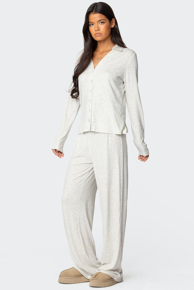 Justina Button Up Top - Gray Melange