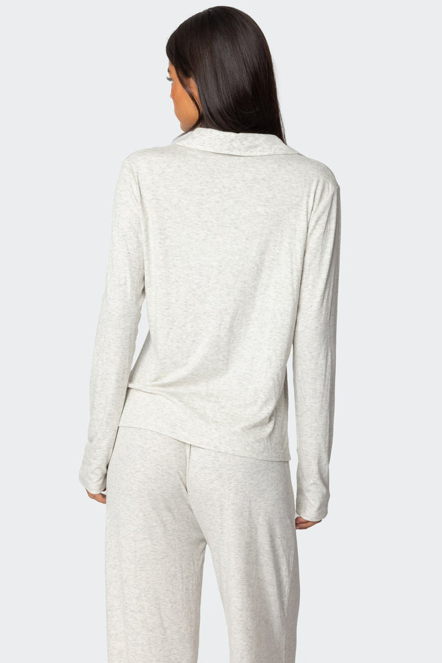 Justina Button Up Top - Gray Melange