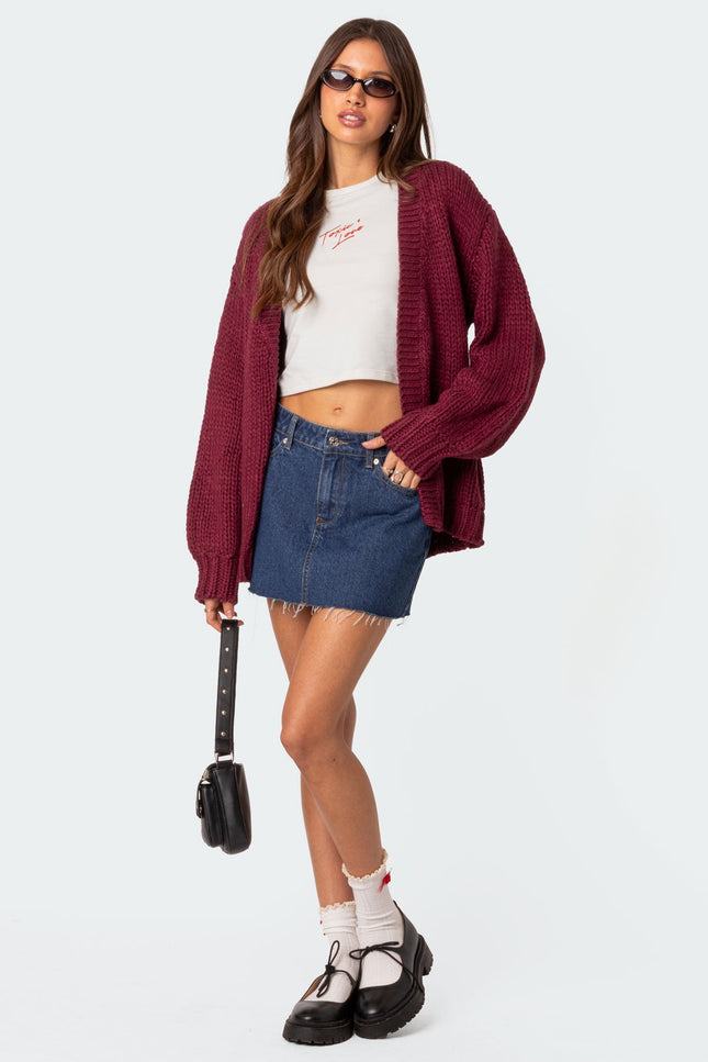 Anina Oversized Knit Cardigan - Burgundy