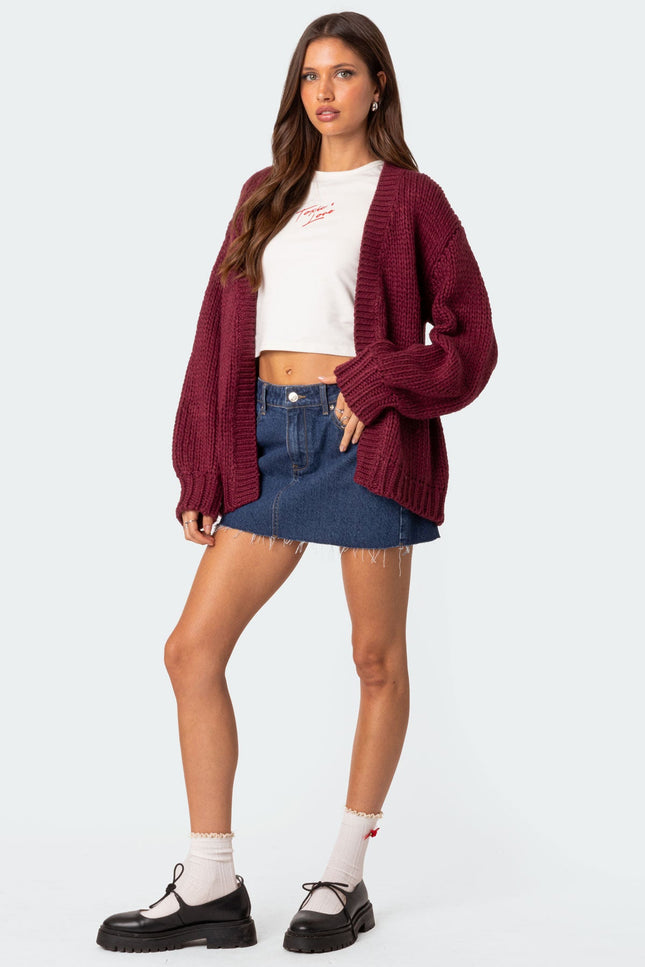 Anina Oversized Knit Cardigan - Burgundy