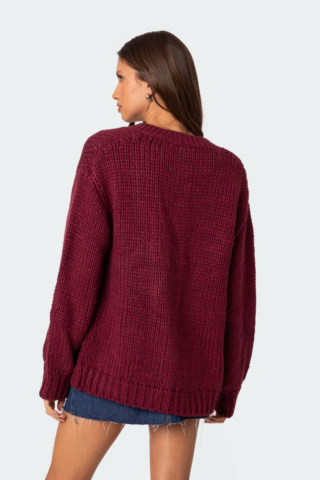 Anina Oversized Knit Cardigan - Burgundy