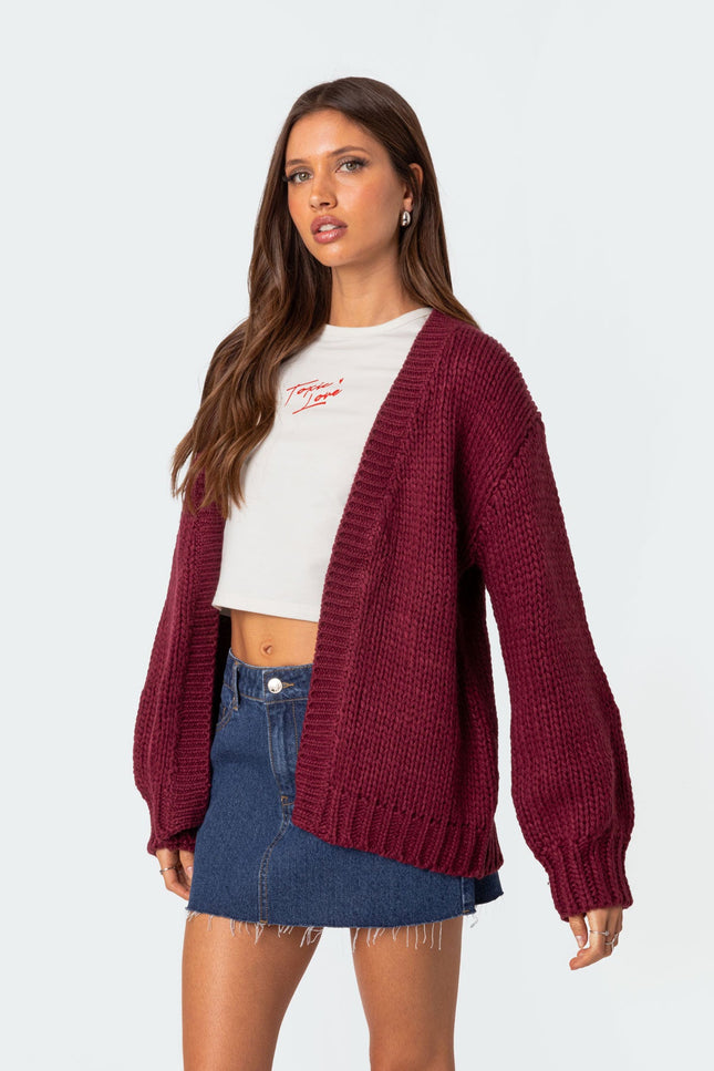 Anina Oversized Knit Cardigan - Burgundy