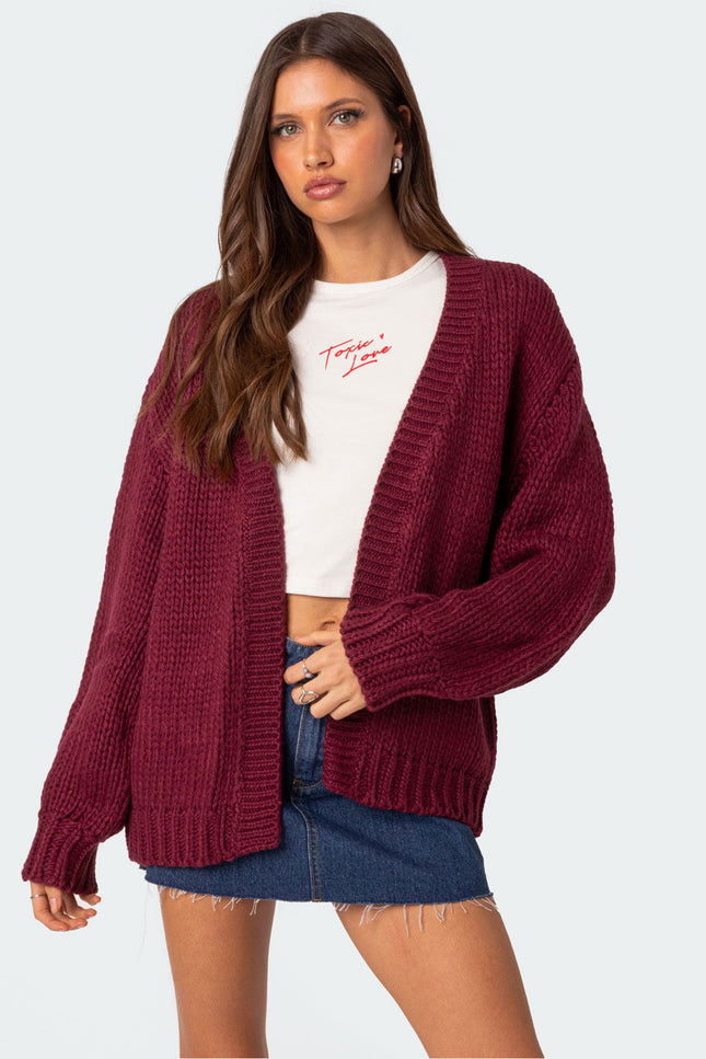 Anina Oversized Knit Cardigan - Burgundy