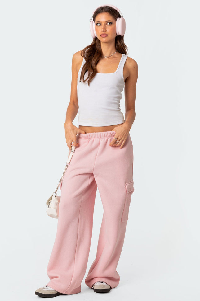 Wide Leg Cargo Sweatpants - Pink