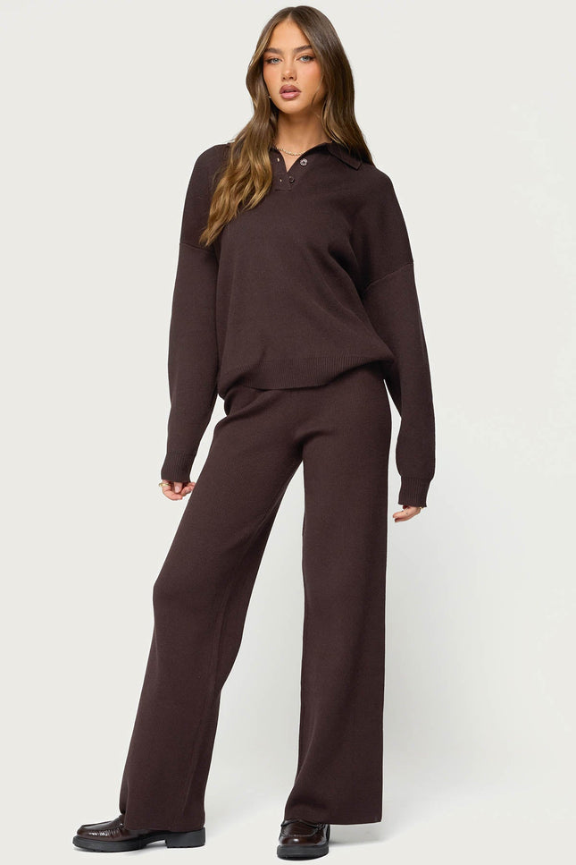 Lorie Wide Leg Knit Pants - Brown