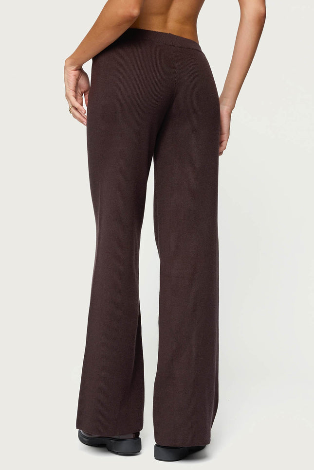 Lorie Wide Leg Knit Pants - Brown