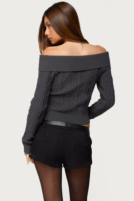 Leta Off Shoulder Cable Knit Sweater