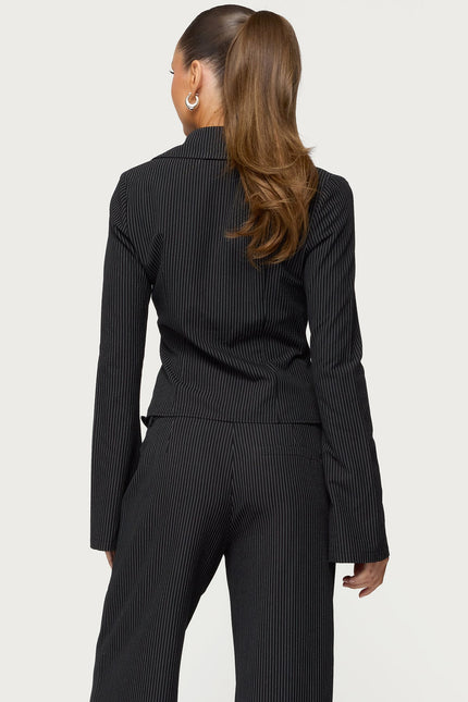 Pinstripe Tailored Button Up Shirt - Black