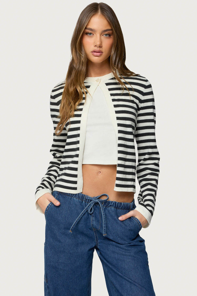 Jenie Split Front Knit Cardigan - Black And White