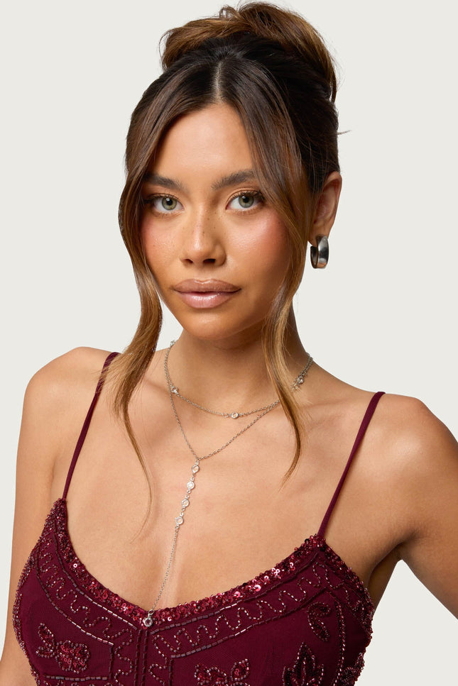 Stone Layered Cascading Necklace - Silver