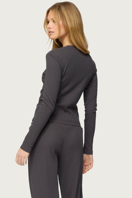 Cicilia Long Sleeve Ribbed T Shirt - Dark Gray