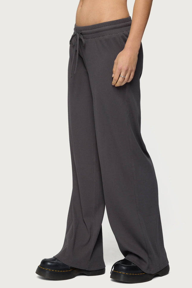 Cicilia Straight Leg Ribbed Pants - Dark Gray