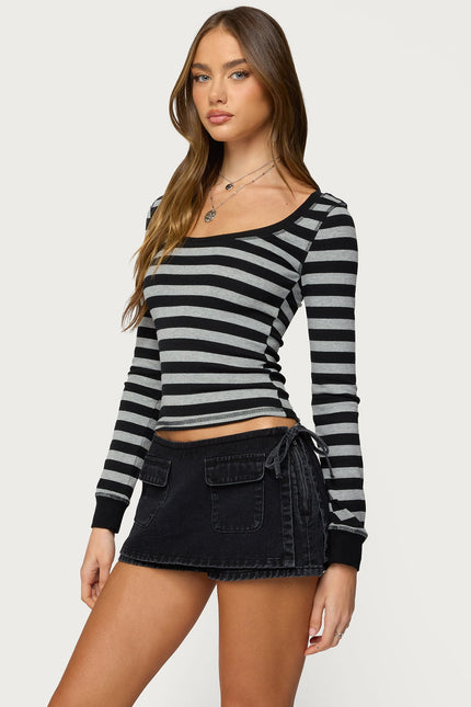 Rainey Striped Long Sleeve Top - Black And Gray