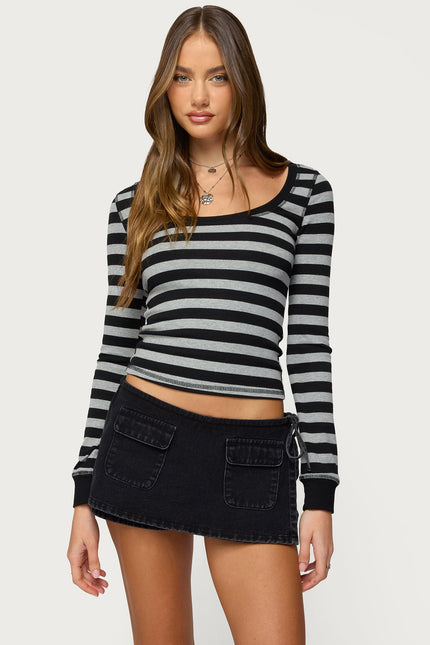 Rainey Striped Long Sleeve Top - Black And Gray