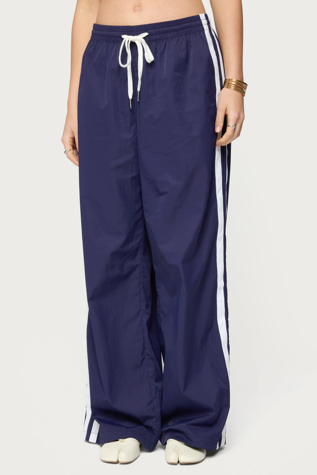 Kieran Stripey Nylon Track Pants - Navy