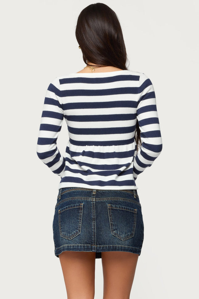 Lockie Striped Knit Babydoll Top - Navy