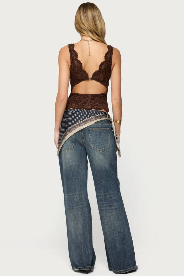 Araura Lace Velvet Floral Top - Dark Brown