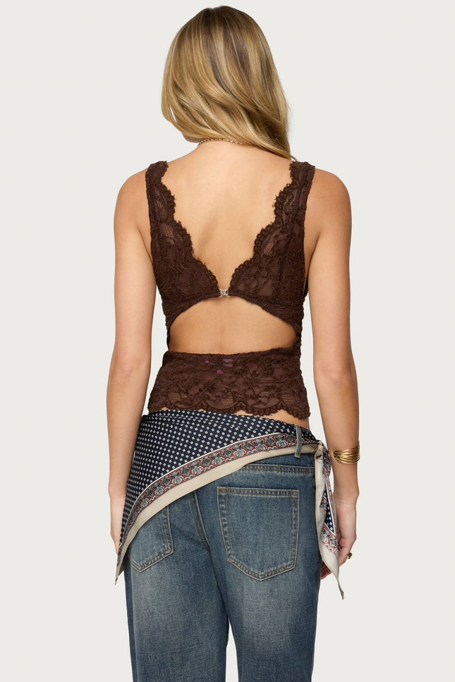 Araura Lace Velvet Floral Top - Dark Brown