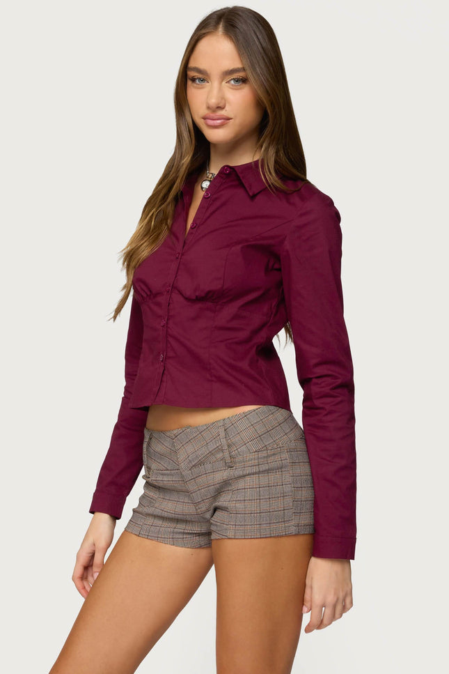 Laurna Tailored Button Up Shirt - Burgundy