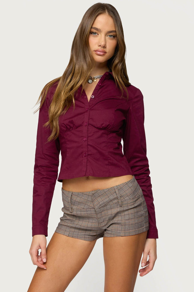 Laurna Tailored Button Up Shirt - Burgundy