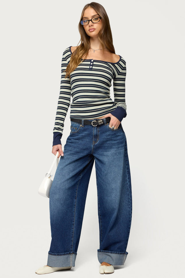 Jaida Striped Henley Top - Blue