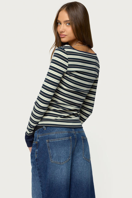 Jaida Striped Henley Top - Blue