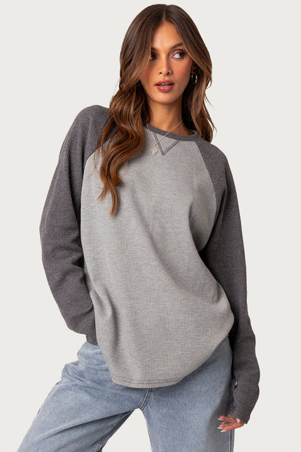 Me Time Oversized Waffle Top - Gray Melange
