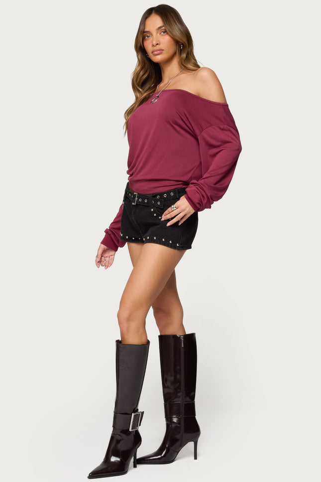 Nannie Off Shoulder Oversized Top - Burgundy