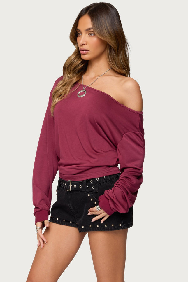 Nannie Off Shoulder Oversized Top - Burgundy