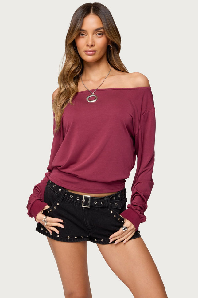 Nannie Off Shoulder Oversized Top - Burgundy
