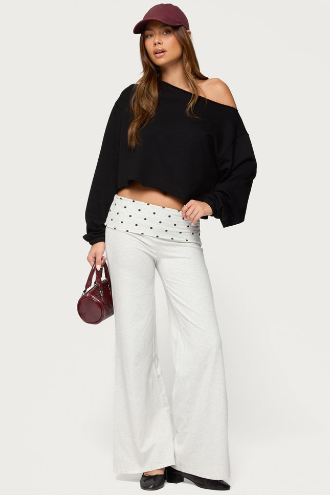 Reeva Polka Dot Foldover Pants - Light Gray Melange