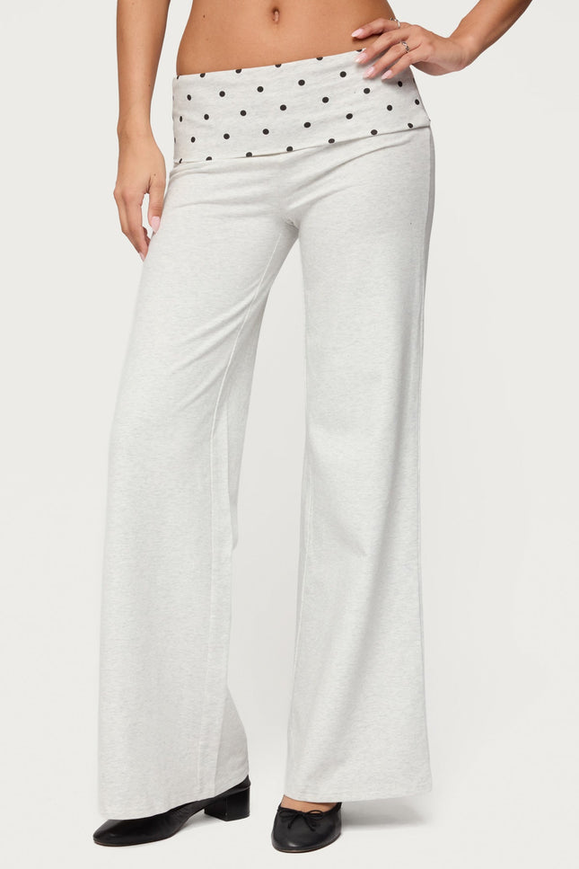Reeva Polka Dot Foldover Pants - Light Gray Melange