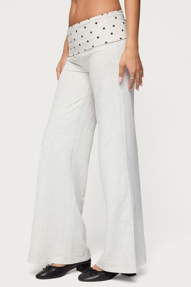 Reeva Polka Dot Foldover Pants - Light Gray Melange