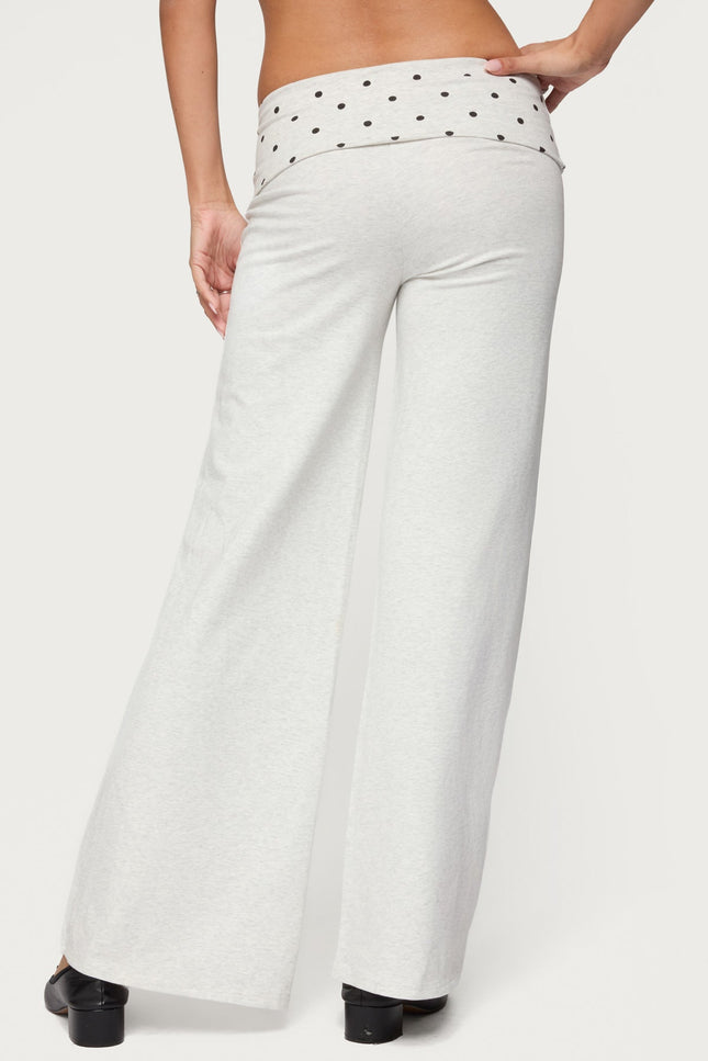 Reeva Polka Dot Foldover Pants - Light Gray Melange
