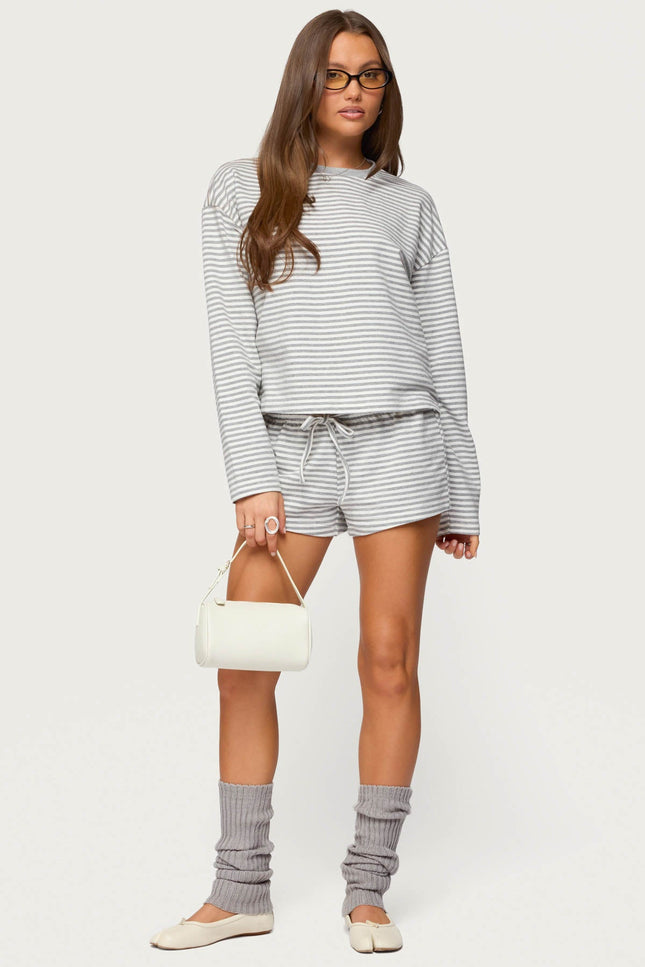 Jainee Striped Drawstring Shorts - Gray Melange